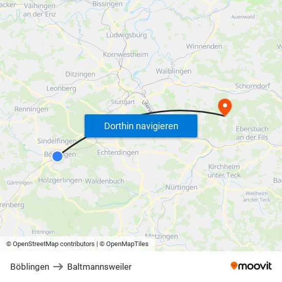 Böblingen to Baltmannsweiler map