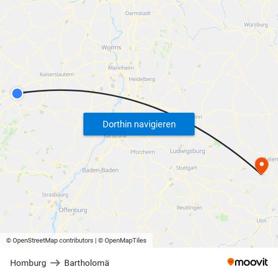 Homburg to Bartholomä map