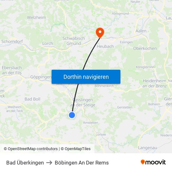 Bad Überkingen to Böbingen An Der Rems map