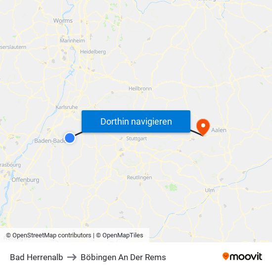 Bad Herrenalb to Böbingen An Der Rems map
