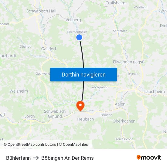 Bühlertann to Böbingen An Der Rems map