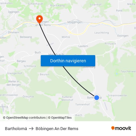 Bartholomä to Böbingen An Der Rems map