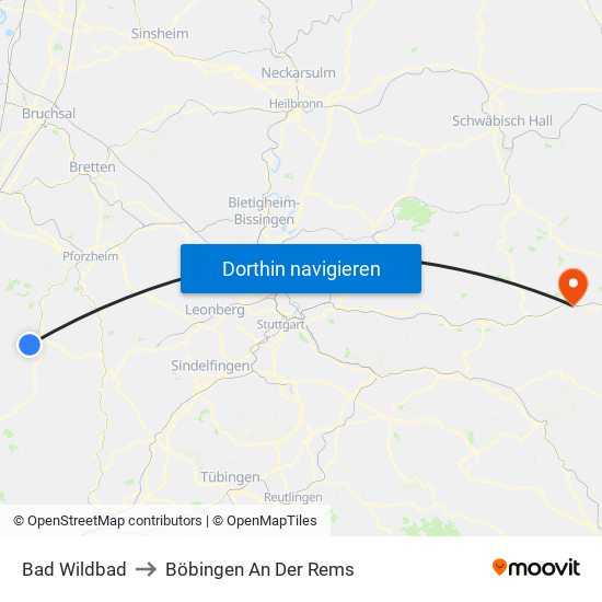 Bad Wildbad to Böbingen An Der Rems map