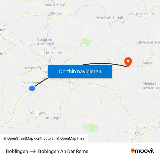 Böblingen to Böbingen An Der Rems map