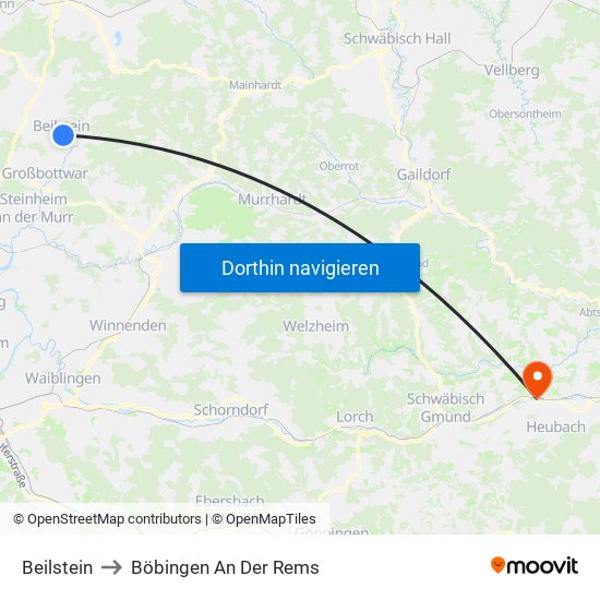Beilstein to Böbingen An Der Rems map