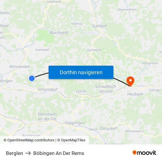 Berglen to Böbingen An Der Rems map