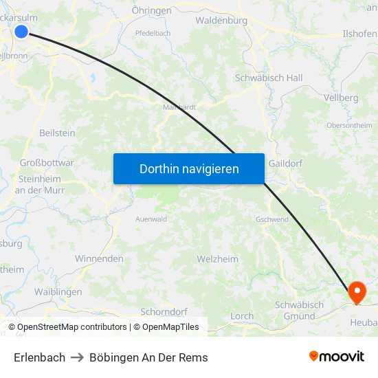 Erlenbach to Böbingen An Der Rems map