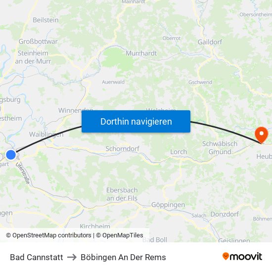 Bad Cannstatt to Böbingen An Der Rems map