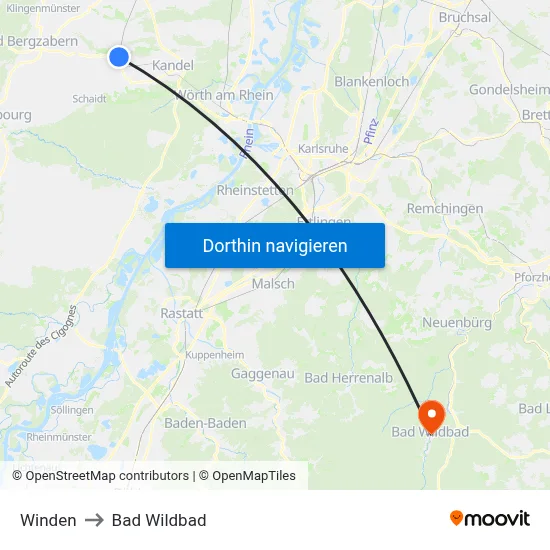 Winden to Bad Wildbad map