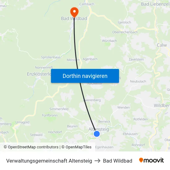 Verwaltungsgemeinschaft Altensteig to Bad Wildbad map