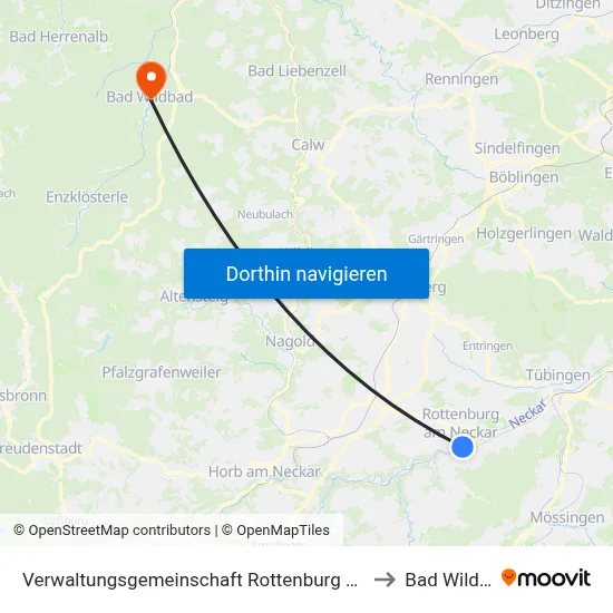 Verwaltungsgemeinschaft Rottenburg am Neckar to Bad Wildbad map