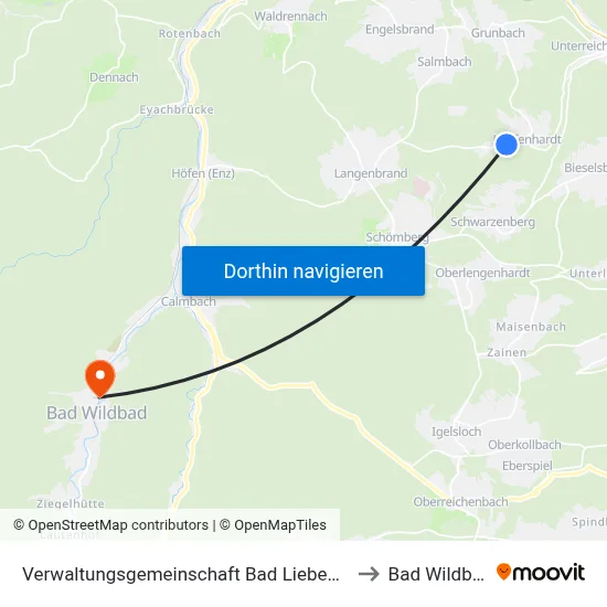 Verwaltungsgemeinschaft Bad Liebenzell to Bad Wildbad map