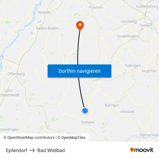 Epfendorf to Bad Wildbad map