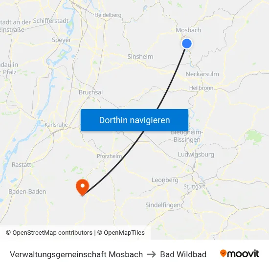 Verwaltungsgemeinschaft Mosbach to Bad Wildbad map