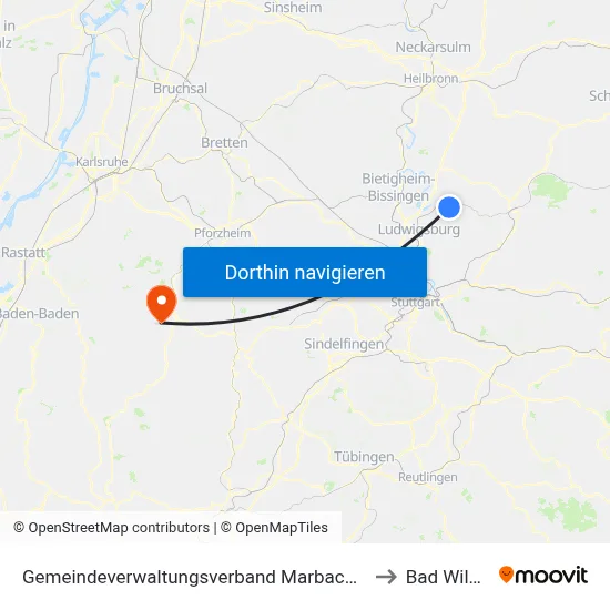 Gemeindeverwaltungsverband Marbach am Neckar to Bad Wildbad map