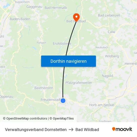 Verwaltungsverband Dornstetten to Bad Wildbad map