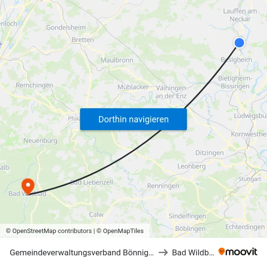 Gemeindeverwaltungsverband Bönnigheim to Bad Wildbad map
