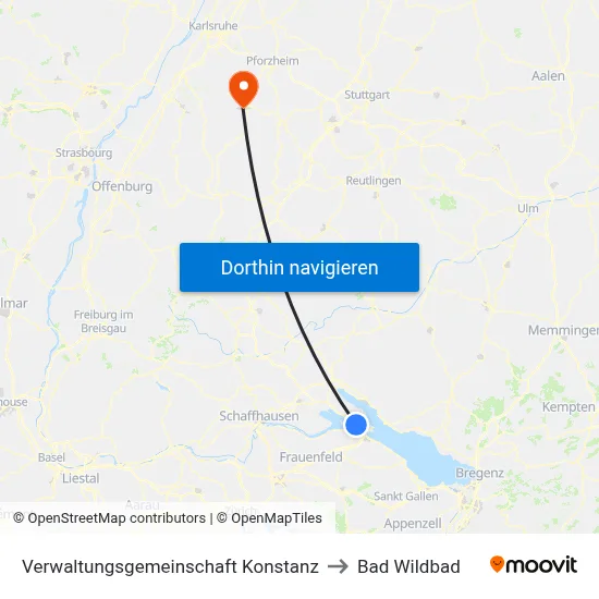 Verwaltungsgemeinschaft Konstanz to Bad Wildbad map