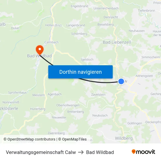 Verwaltungsgemeinschaft Calw to Bad Wildbad map