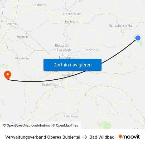 Verwaltungsverband Oberes Bühlertal to Bad Wildbad map