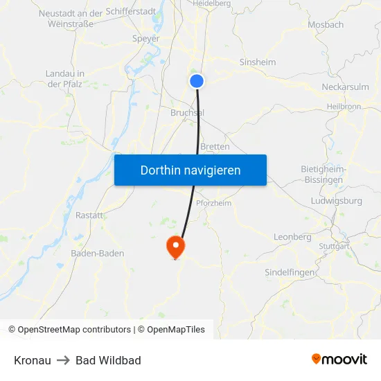 Kronau to Bad Wildbad map