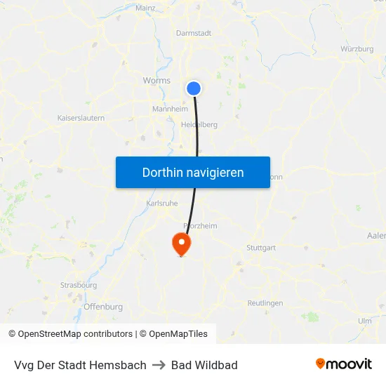 Vvg Der Stadt Hemsbach to Bad Wildbad map