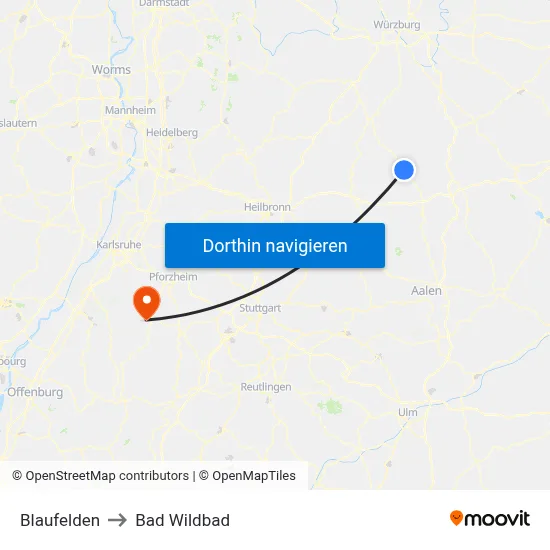 Blaufelden to Bad Wildbad map