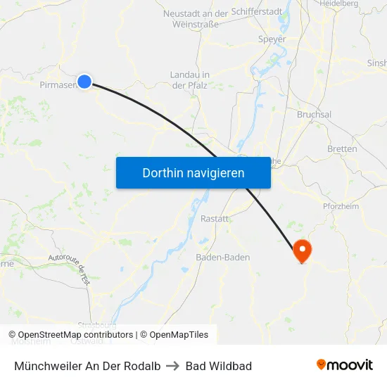 Münchweiler An Der Rodalb to Bad Wildbad map