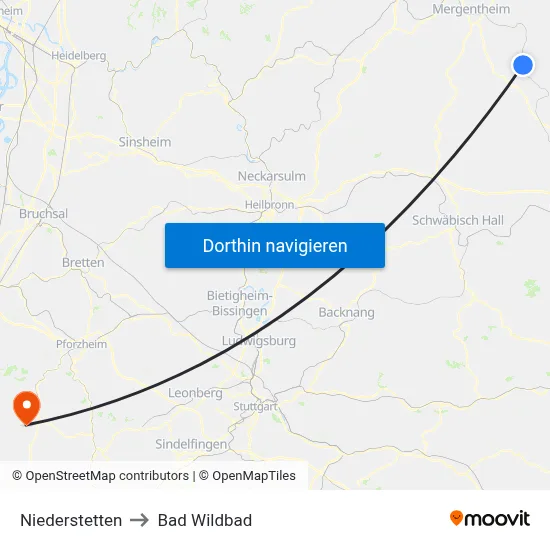 Niederstetten to Bad Wildbad map