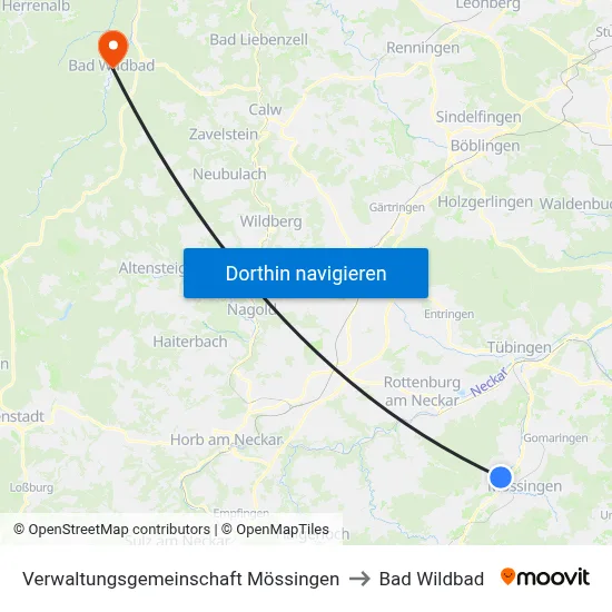 Verwaltungsgemeinschaft Mössingen to Bad Wildbad map