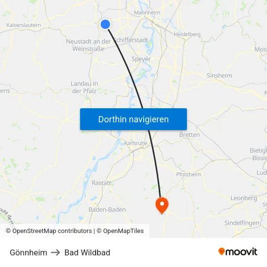 Gönnheim to Bad Wildbad map