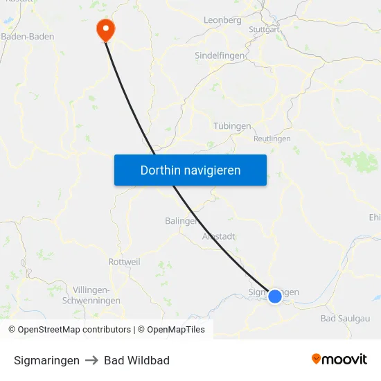 Sigmaringen to Bad Wildbad map