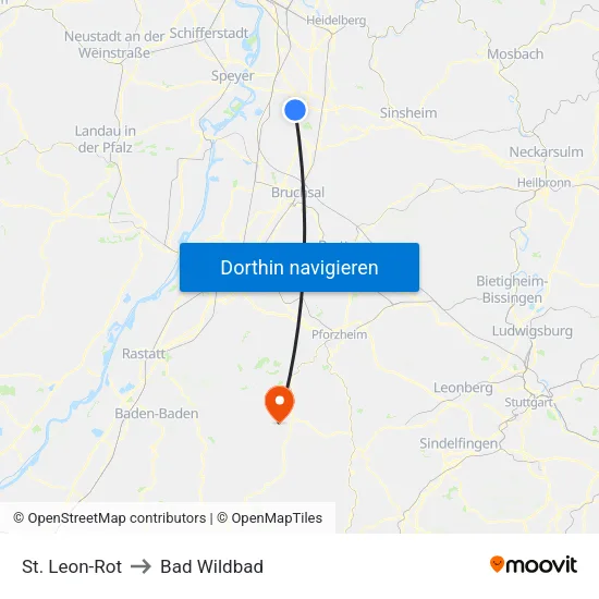 St. Leon-Rot to Bad Wildbad map
