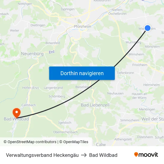 Verwaltungsverband Heckengäu to Bad Wildbad map
