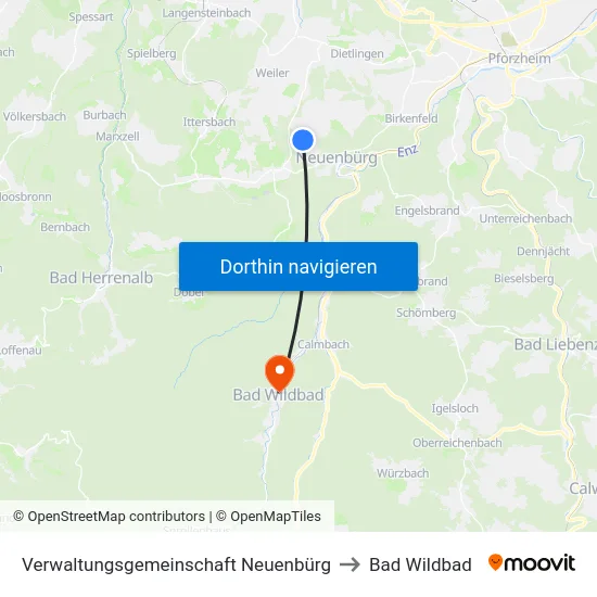 Verwaltungsgemeinschaft Neuenbürg to Bad Wildbad map