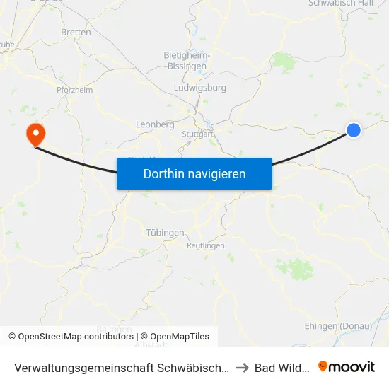 Verwaltungsgemeinschaft Schwäbisch Gmünd to Bad Wildbad map