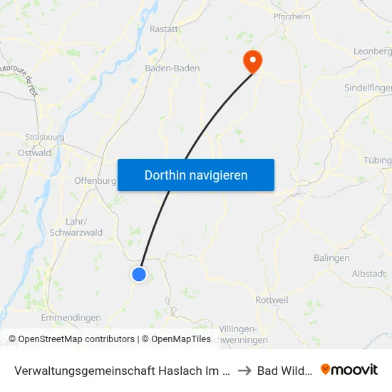 Verwaltungsgemeinschaft Haslach Im Kinzigtal to Bad Wildbad map