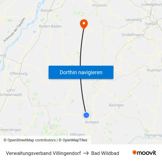 Verwaltungsverband Villingendorf to Bad Wildbad map