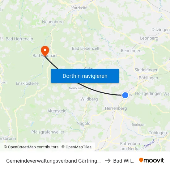 Gemeindeverwaltungsverband Gärtringen/Ehningen to Bad Wildbad map