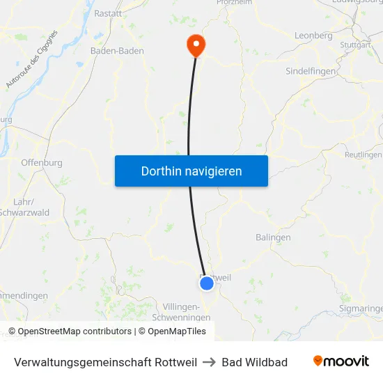 Verwaltungsgemeinschaft Rottweil to Bad Wildbad map