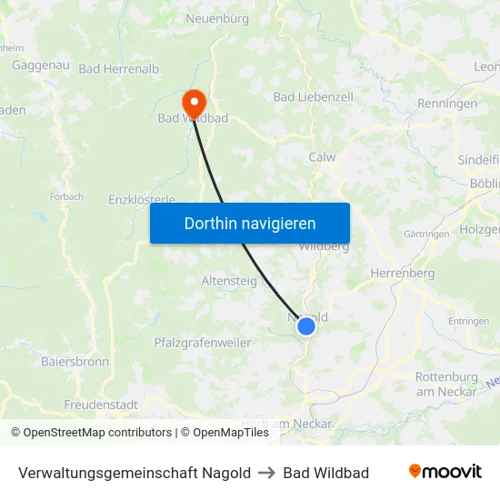 Verwaltungsgemeinschaft Nagold to Bad Wildbad map
