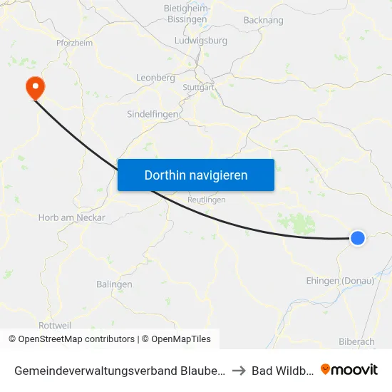 Gemeindeverwaltungsverband Blaubeuren to Bad Wildbad map