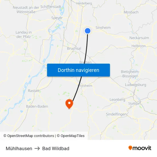 Mühlhausen to Bad Wildbad map
