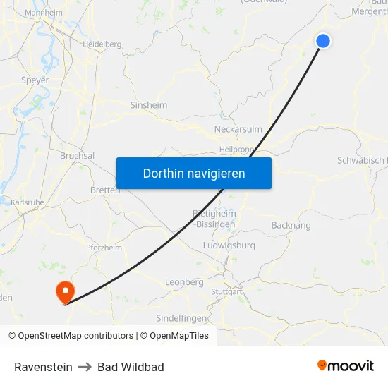 Ravenstein to Bad Wildbad map