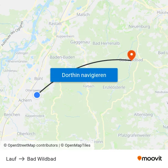 Lauf to Bad Wildbad map