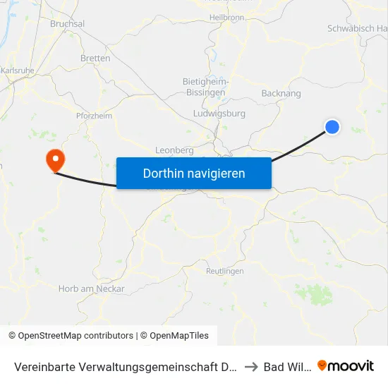 Vereinbarte Verwaltungsgemeinschaft Der Stadt Welzheim to Bad Wildbad map