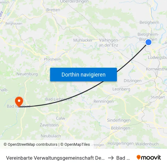 Vereinbarte Verwaltungsgemeinschaft Der Stadt Bietigheim-Bissingen to Bad Wildbad map