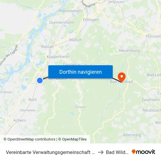 Vereinbarte Verwaltungsgemeinschaft Sinzheim to Bad Wildbad map