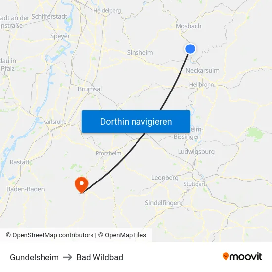 Gundelsheim to Bad Wildbad map