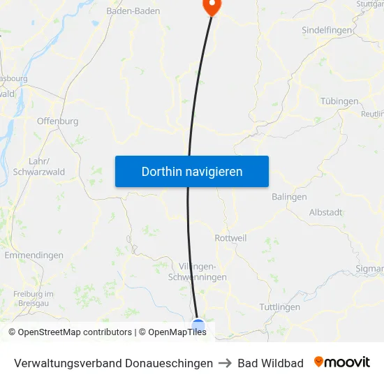 Verwaltungsverband Donaueschingen to Bad Wildbad map